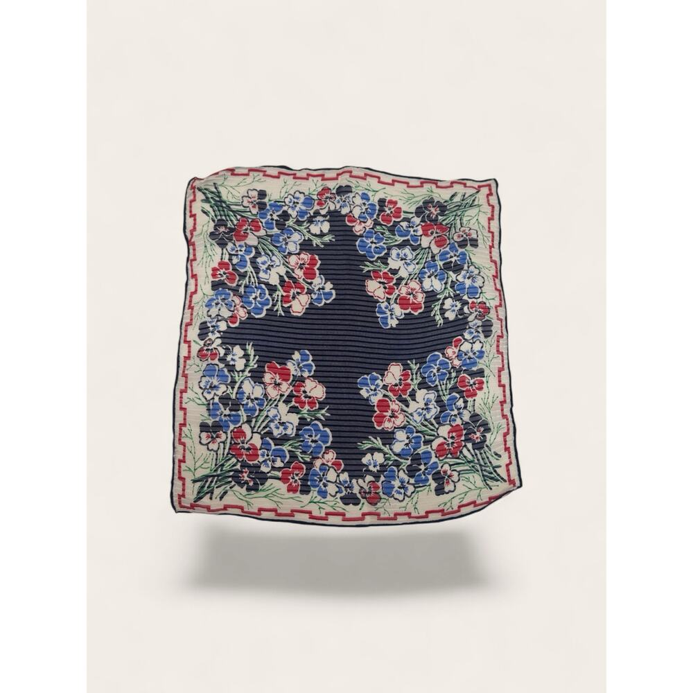 Vintage Silk Georgette Floral Hand Rolled Handkerchief | WWII Era Hankie